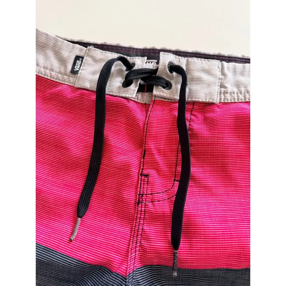 Vans Era Boys' Red & Gray Striped Boardshorts - Size 8
